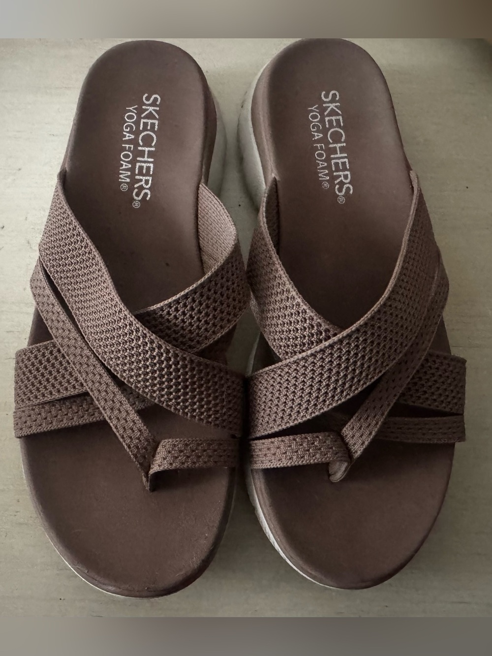 Skechers Women's Brown Cross-Strap Yoga Foam Sandals